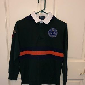 EUC POLO by RALPH LAUREN vintage hooded rugby shirt with pockets, size 10-12